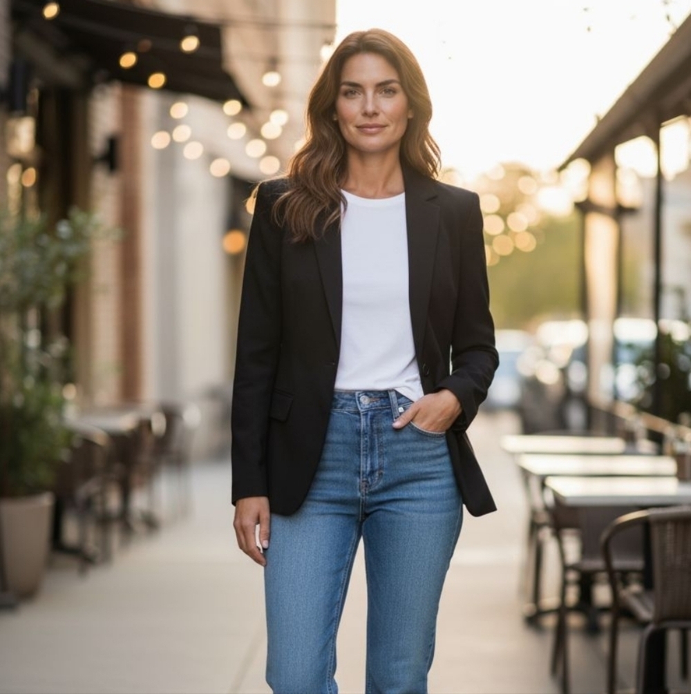 Gap sz 10 black lined cotton blend blazer